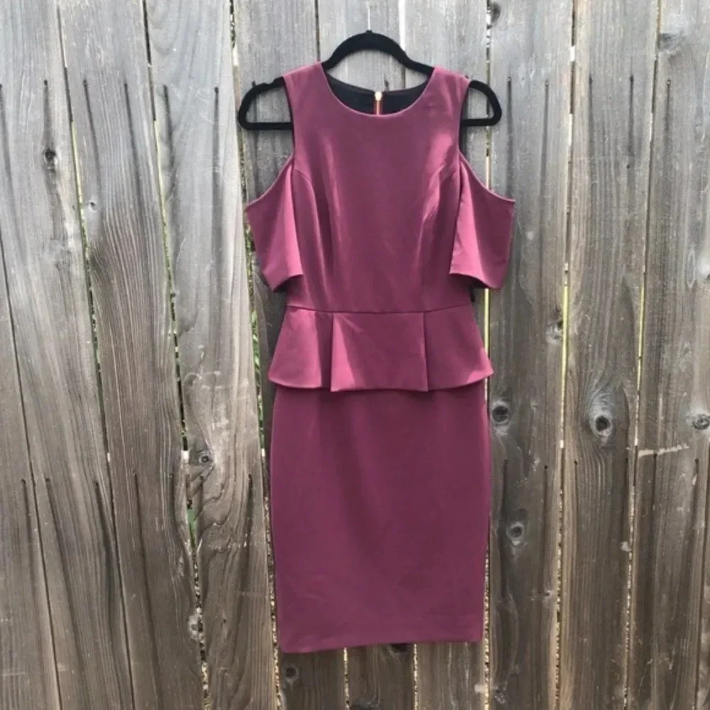 Ted Baker London Peplum Pippard Cold Shoulder Purple Sleeveless Dress SZ…